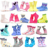 TeeHee Girls Toddler Kids Socks Cute and Fun Cotton Crew Socks 18 Pair Pack with Gift Box Stripes